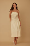 Flower Lining Linen Pattern Strapless Dress