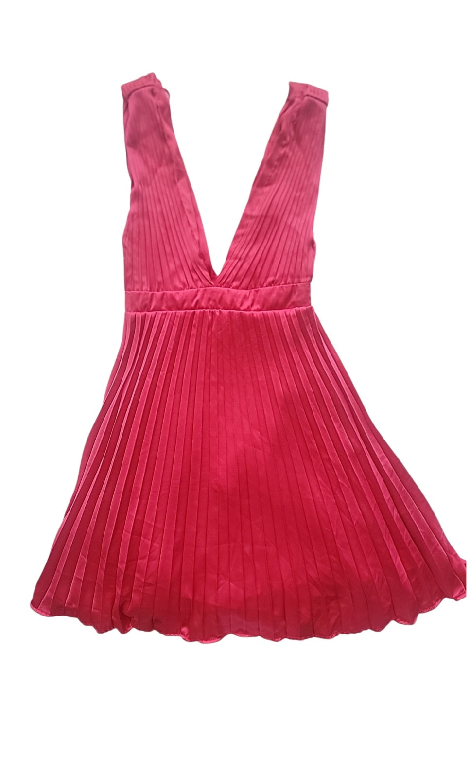Sincerely Jules Hot Pink Sleeveless V Neck Pleated  Fit and Flare Dress Size Small