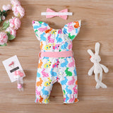 3pcs Baby Allover Multicolor Rabbit Ruffle Collar Jumpsuit