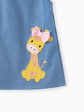 Baby Girl Giraffe Bowknot Solid Blue Denim Tank Dress