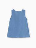 Baby Girl Giraffe Bowknot Solid Blue Denim Tank Dress