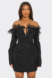 Off-Shoulder Lace Blazer Dress