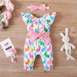 3pcs Baby Allover Multicolor Rabbit Ruffle Collar Jumpsuit