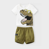 Baby Boy 2pcs Glasses Dinosaur Print Tee & Cargo Shorts Set