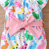 3pcs Baby Allover Multicolor Rabbit Ruffle Collar Jumpsuit