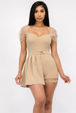 Asymmetrical Pleated Skort Belted Romper