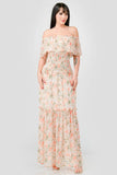 Floral Chiffon Off-Shoulder Maxi Dress