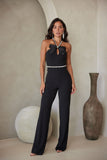 Rhinestone Ribbon Haltered Neck Jumpsuit