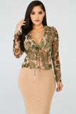 Leaf Printed Sheer Blouse