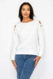 Pearl Flower Cutout Sweatshirt