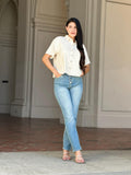 High-Rise Button Fly Straight Jeans