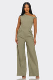 Chic Poise Khaki One-Shoulder Jumpsuit