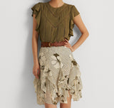 Lauren Ralph Lauren Striped Floral Crinkle Georgette Skirt Size 4