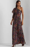 Lauren Ralph Lauren Floral Crinkle Georgette One Shoulder Dress Size 4