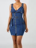 Jean Zipper Bodycon Dress Size Medium(Boutique Item)
