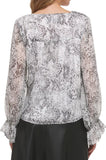 DKNY Metallic Ruffle Long-Sleeve KeyHole Blouse Size Medium
