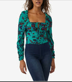 Free People Hilary Printed Top Green Combo Size Large