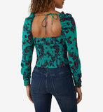 Free People Hilary Printed Top Green Combo Size Large