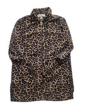 Michael Kors Leopard Animal Print Zipper Role Tab Sleeve Blouse Size Medium