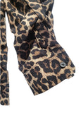 Michael Kors Leopard Animal Print Zipper Role Tab Sleeve Blouse Size Medium