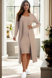 Ribbed Cardigan & Cami Midi Dress Set