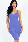 Ribbed Split-Neck Bodycon Dress