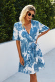 Tie-Dye Swiss Dot V-Neck Wrap Dress