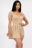 Asymmetrical Pleated Skort Belted Romper