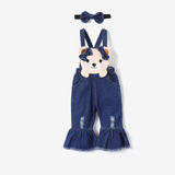 Baby Girl Ruffled Rib-knit Top and Denim 3D Bear Pattern