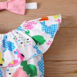 3pcs Baby Allover Multicolor Rabbit Ruffle Collar Jumpsuit