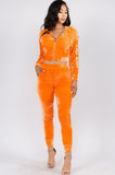 Velvet Cropped Hoodie Jacket and Pants Set