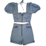 Two Piece Denim Short Set for Women