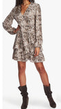 1.State Snakeskin Print Ruffled Long Sleeve Wrap Dress Size 4