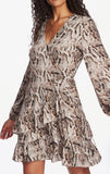 1.State Snakeskin Print Ruffled Long Sleeve Wrap Dress Size 4