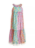 Pink and Violet Little Girls Tiered Quilted Shift Dress Size 6X