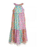 Pink and Violet Little Girls Tiered Quilted Shift Dress Size 6X