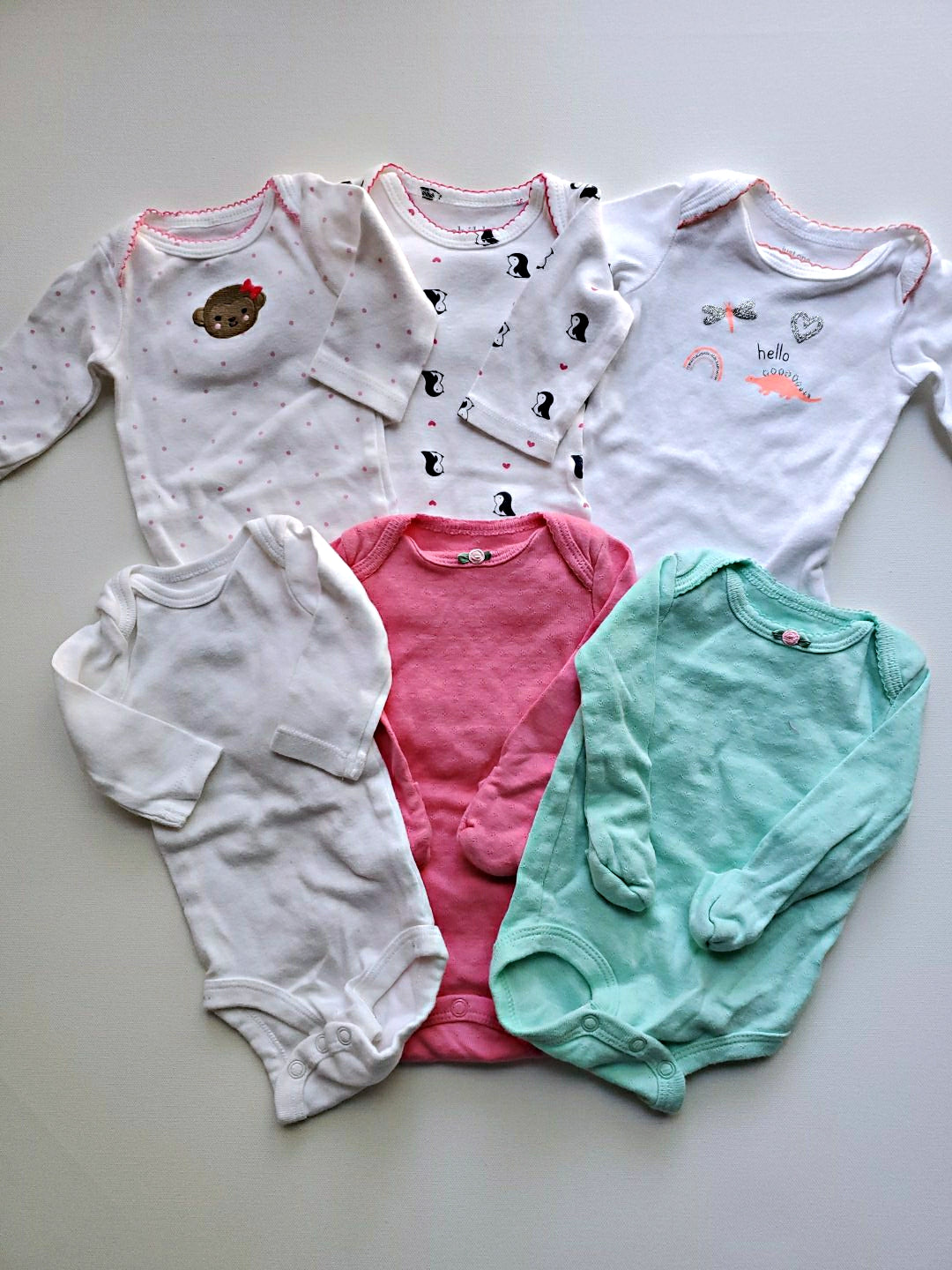 Six Pack of Long Sleeve Onesies for Newborn